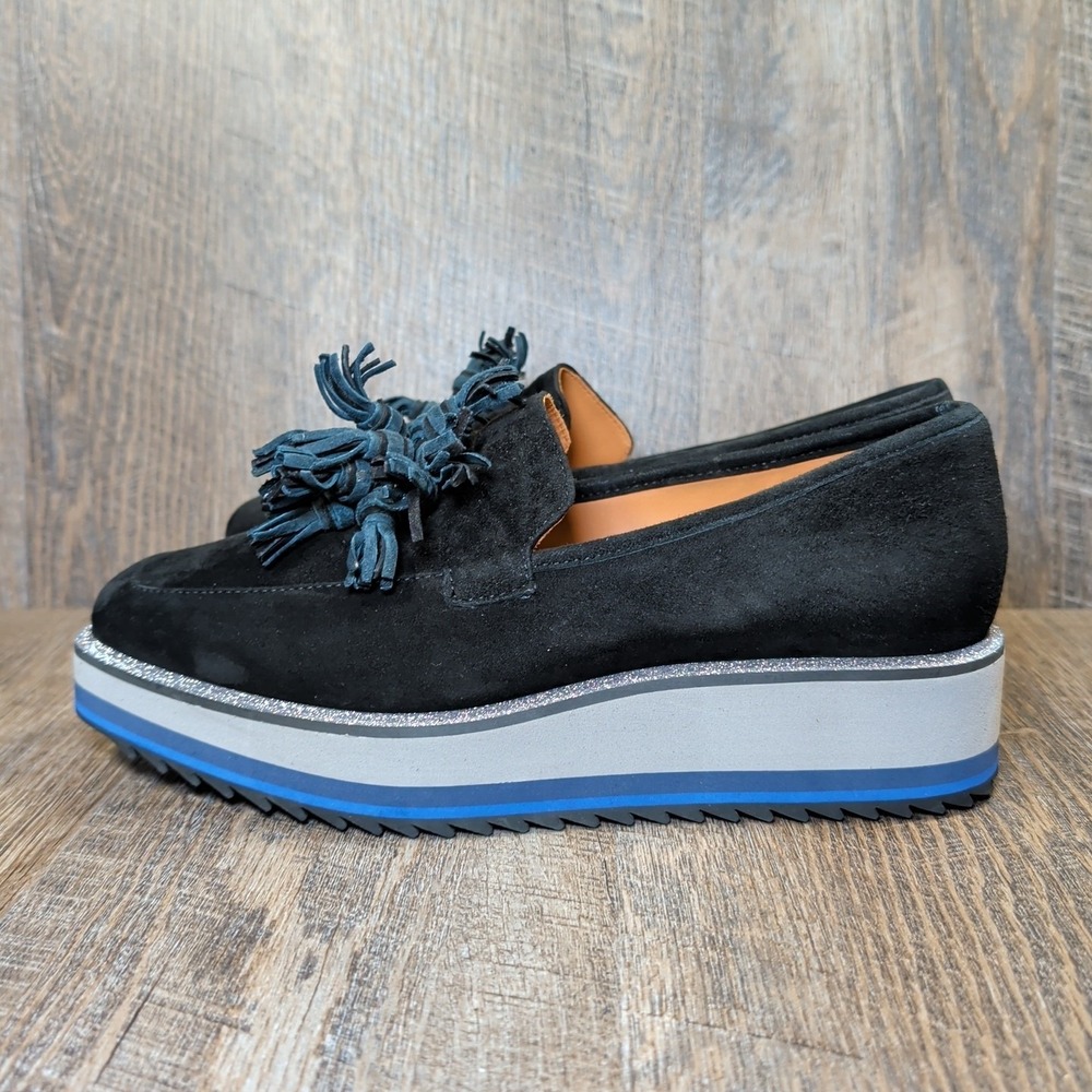 Johnston & Murphy Gracelyn Platform Tassel Loafers Black Suede Glitter Size 7.5 - Picture 6 of 13